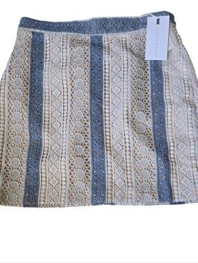 Endless Rose Crochet Lace Mini Skirt Blue Cream Boho NWT Medium Zip Back